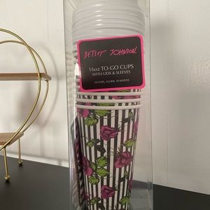 16 Oz Black & White Stripe Roses Betsey Johnson Reusable To Go Hot Cup 10 Pack